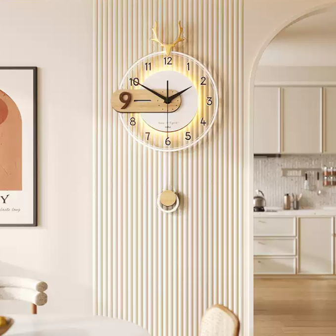 Cream style living room wall clock 2025 Living Room Clock Wall Art TV Background Wall Clock