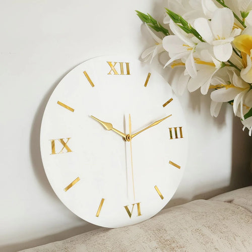 White & Gold Wall Clock – Silent Sweep with Roman Numerals