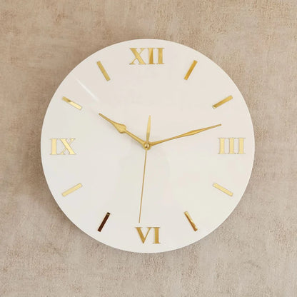 White & Gold Wall Clock – Silent Sweep with Roman Numerals