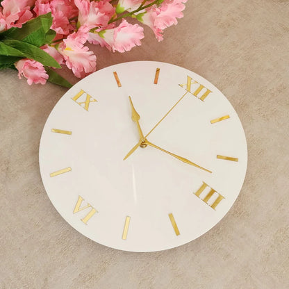 White & Gold Wall Clock – Silent Sweep with Roman Numerals