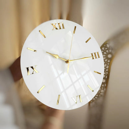 White & Gold Wall Clock – Silent Sweep with Roman Numerals