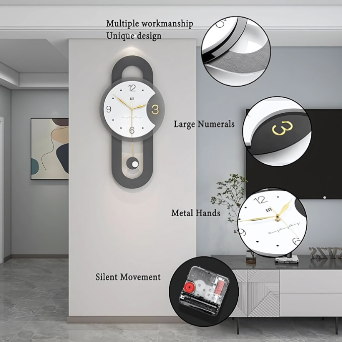 Large Wall Clock for Living Room Decor Decoartive Modern Pendulum Wall Clock Battery Operated for Bedroom Kitchen Office Home